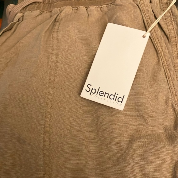 Splendid: Light Khaki Linen Blend Tapered Leg- Tie Front- pockets- M - Picture 2 of 16